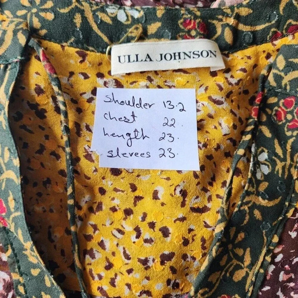 Ulla Johnson Norma Blouse Women's Multicolor Sheer Floral Patchwork Ruffle Boho - Picture 5 of 11